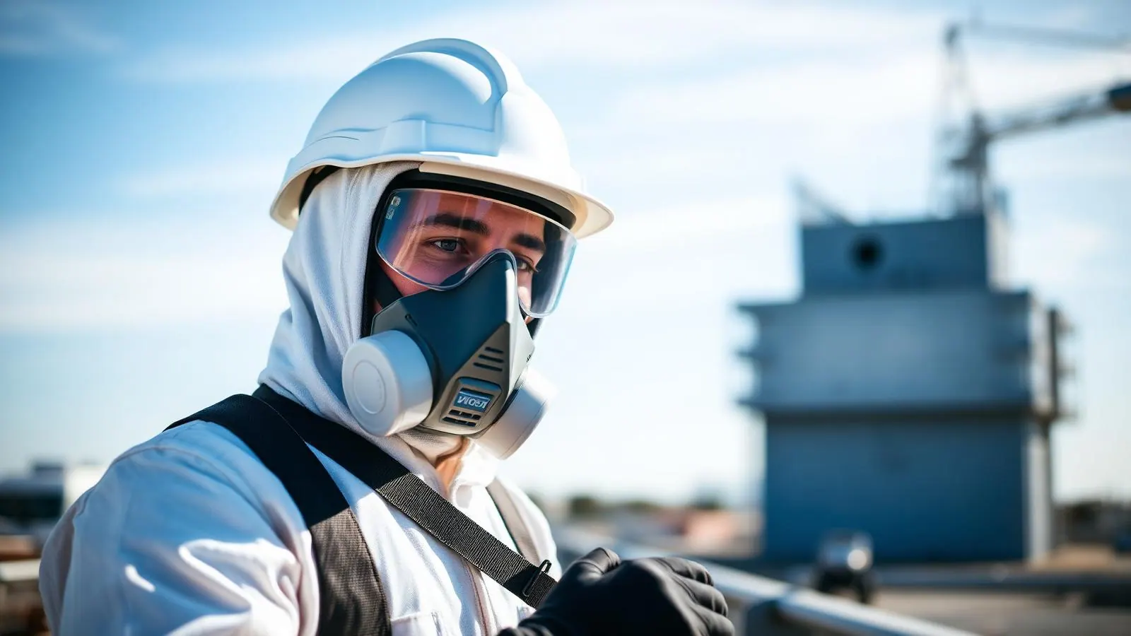 Operatore con dispositivi di sicurezza su copertura