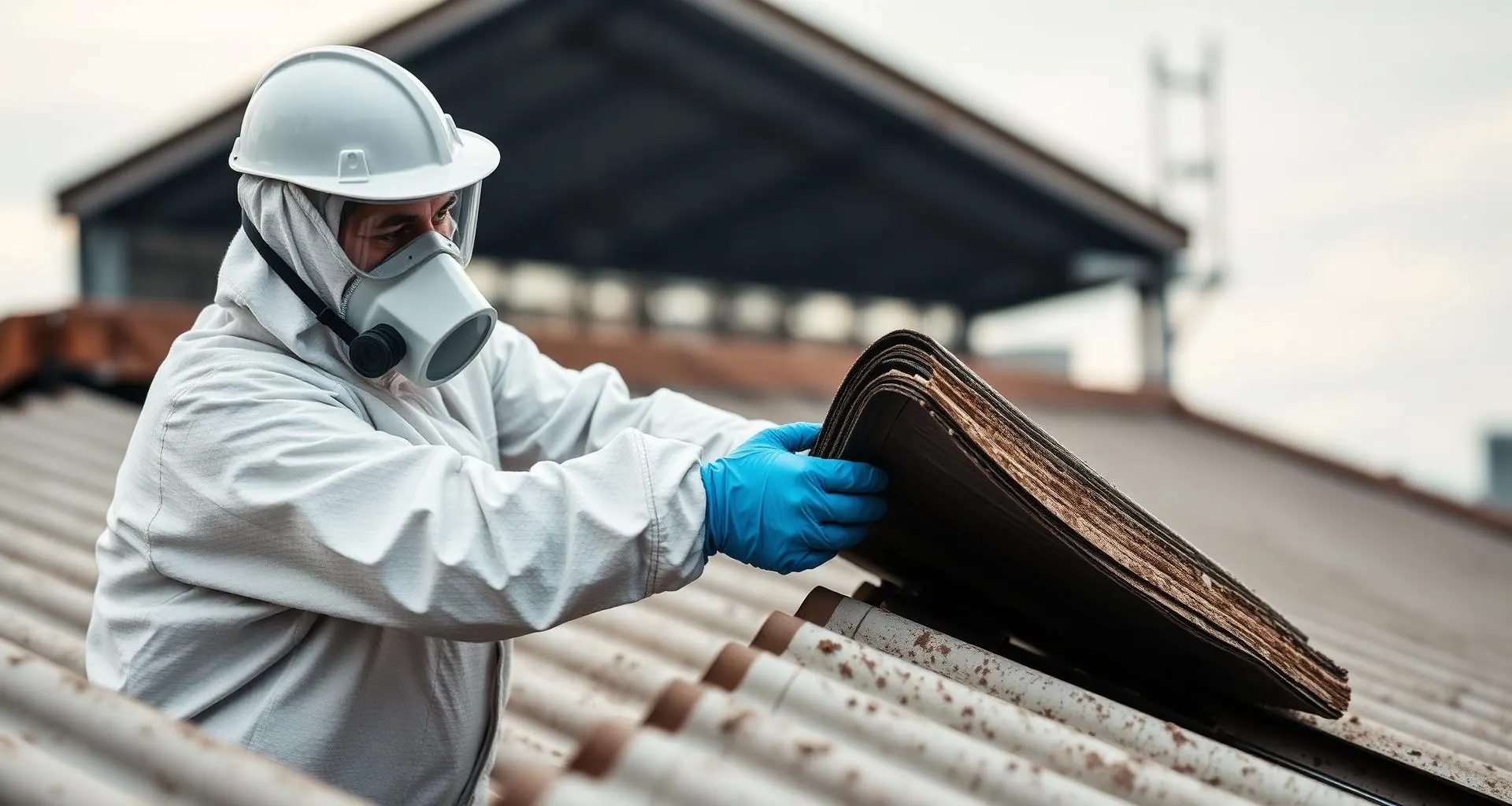 Operatore specializzato in bonifica amianto su copertura industriale in Veneto